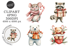 Watercolor Christmas Animal Clipart Product Image 1