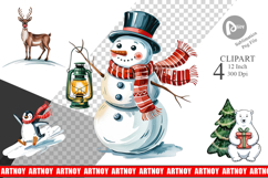 Watercolor Christmas Animal Clipart Product Image 1