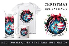 Watercolor Christmas bauble bow candy cane elf Holiday Magic quote print 20 oz tumbler skinny mug wrap clipart t-shirt sublimation printable design