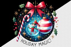 Watercolor Christmas bauble bow candy cane elf Holiday Magic quote print 20 oz tumbler skinny mug wrap clipart t-shirt sublimation printable design