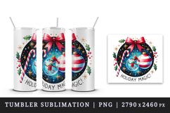 Watercolor Christmas bauble bow candy cane elf Holiday Magic quote print 20 oz tumbler skinny mug wrap clipart t-shirt sublimation printable design