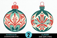 Watercolor Christmas Bauble Fun Clipart Product Image 1