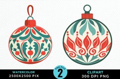 Watercolor Christmas Bauble Fun Clipart Product Image 1