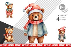 Clipart Watercolor Christmas Bear Product Image 1