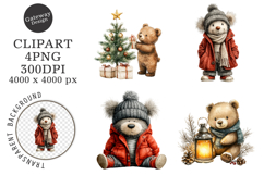 Watercolor Christmas Bear Clipart Product Image 1