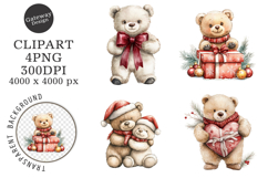Watercolor Christmas Bear Clipart Product Image 1