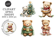 Watercolor Christmas Bear Clipart Product Image 1