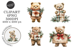 Watercolor Christmas Bear Clipart Product Image 1