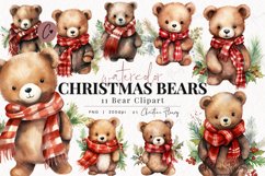 Watercolor Christmas Bears Clipart Product Image 1