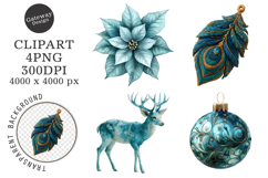 Watercolor Christmas Blue Clipart Product Image 1