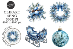 Watercolor Christmas Blue Clipart Product Image 1