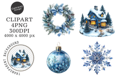 Watercolor Christmas Blue Clipart Product Image 1