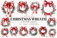 Watercolor Christmas Bow Wreaths Clipart Product Image 1