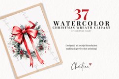 Watercolor Christmas Bow Wreaths Clipart Product Image 2