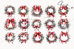 Watercolor Christmas Bow Wreaths Clipart Product Image 5