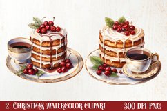 Watercolor Christmas Cakes Clipart, Christmas Clipart Product Image 1