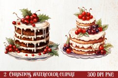 Watercolor Christmas Cakes Clipart, Christmas Clipart Product Image 1