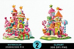 Watercolor Christmas Candyland Clipart Product Image 1