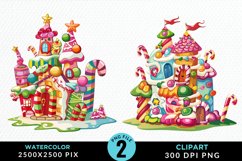 Watercolor Christmas Candyland Art Clipart Product Image 1