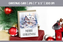 Merry Christmas Card Printable | Christmas Watercolor House Product Image 1