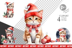 Clipart Watercolor Christmas Cat Product Image 1