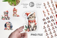 Sticker Watercolor Christmas Cat Product Image 1