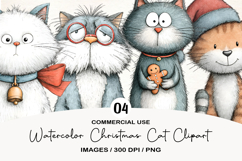 Watercolor Christmas Cat Clipart Product Image 1