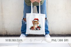 Watercolor Christmas kitty cats with gift box clipart- 3 png Product Image 3