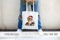 Watercolor Christmas cat with gift boxes clipart- 1 png file Product Image 2