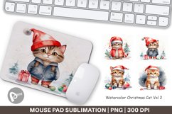 Mouse Pad Watercolor Christmas Cat Product Image 1