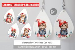 Earring Teardrop Watercolor Christmas Cat Product Image 1