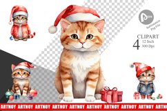 Clipart Watercolor Christmas Cat Product Image 1