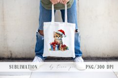 Watercolor Christmas kitty cats with gift box clipart- 3 png Product Image 5