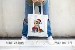 Watercolor Christmas cat with gift boxes clipart- 1 png file Product Image 2