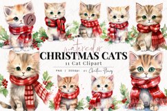 Watercolor Christmas Cats Clipart Product Image 1