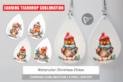 Earring Teardrop Watercolor Christmas Chiken Product Image 1