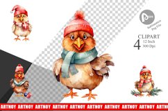 Clipart Watercolor Christmas Chicken Product Image 1