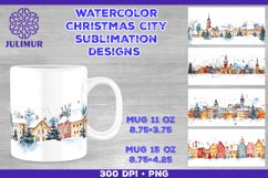 Watercolor Christmas City Mug Sublimation Design Product Image 1