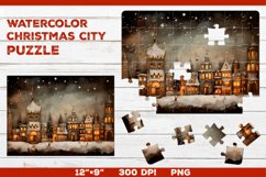 Watercolor Christmas City Puzzle Template Product Image 1