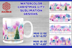 Watercolor Christmas City Mug Sublimation Design Product Image 1