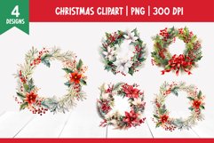 Christmas Watercolor Clipart Sublimation | Wreath PNG Product Image 1