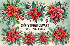 Watercolor Christmas Flower Clipart Product Image 1