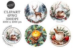 Watercolor Christmas Coaster Clipart Product Image 1