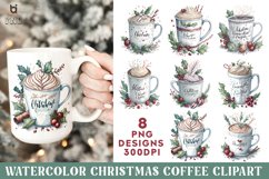Watercolor Christmas Coffee Clipart, Christmas Mug PNG Product Image 1