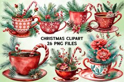 Watercolor Christmas Coffee Vintage Clipart Product Image 1
