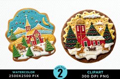 Watercolor Christmas Cookies PNG Set Clipart Product Image 1