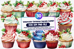 Watercolor Christmas Cupcake Clipart Bundle Product Image 1