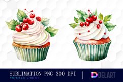 Watercolor Christmas Cupcake Clipart Bundle Product Image 2