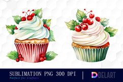 Watercolor Christmas Cupcake Clipart Bundle Product Image 4
