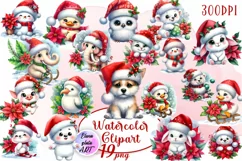 Watercolor Christmas Cute Animals clipart Product Image 1